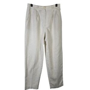 REQUIREMENTS Womens Beige High Waist Linen Blend Pleated Front Trousers Pants 10